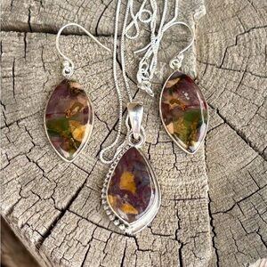 3PC! Necklace, Earrings & Ring Purple Cow Jasper